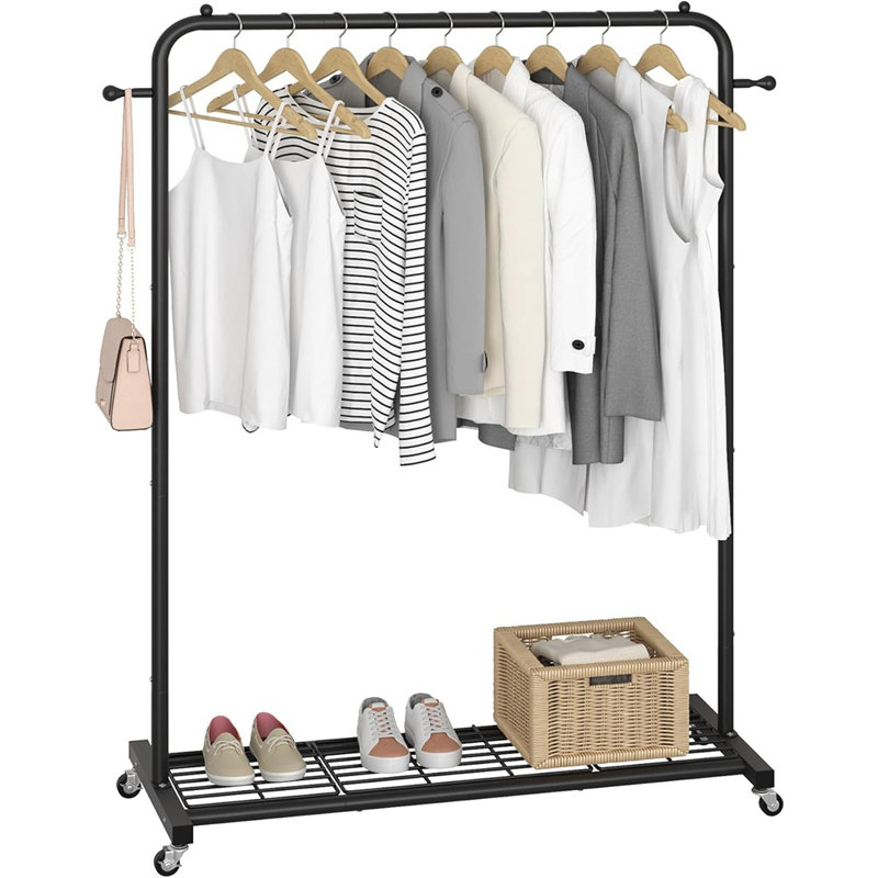 Portant à vêtements robuste avec tablette en filet, support à vêtements en métal avec roues pour suspendre les vêtements, manteaux, jupes et chandails