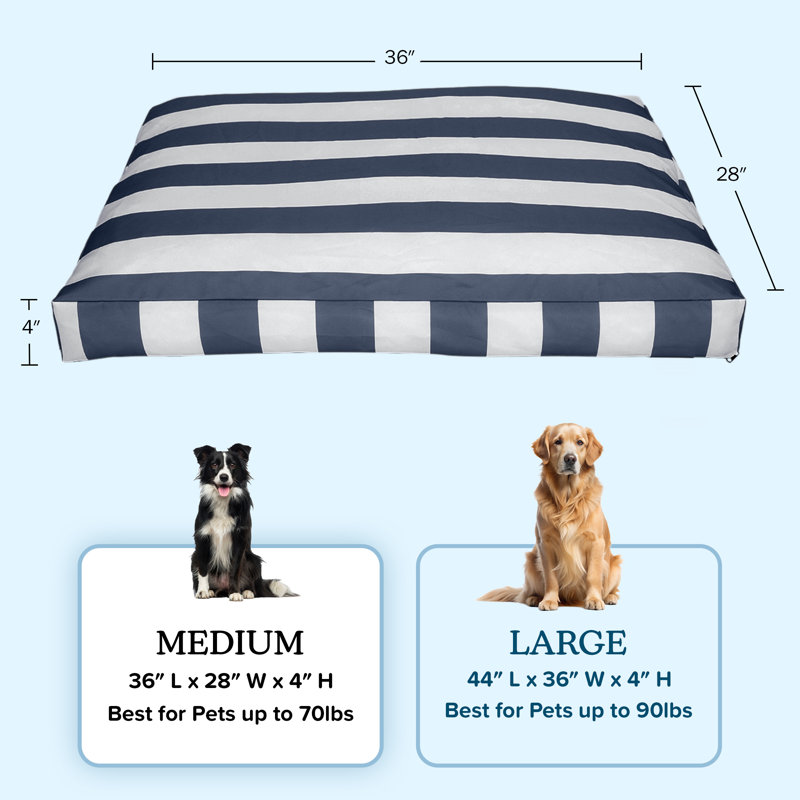 Navy and White Striped Canvas Orthopedic Outdoor Dog Bed