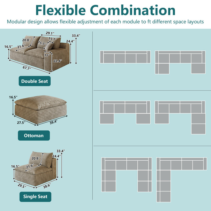 Canapé modulaire 135,4 po Cloud Couch, Camel