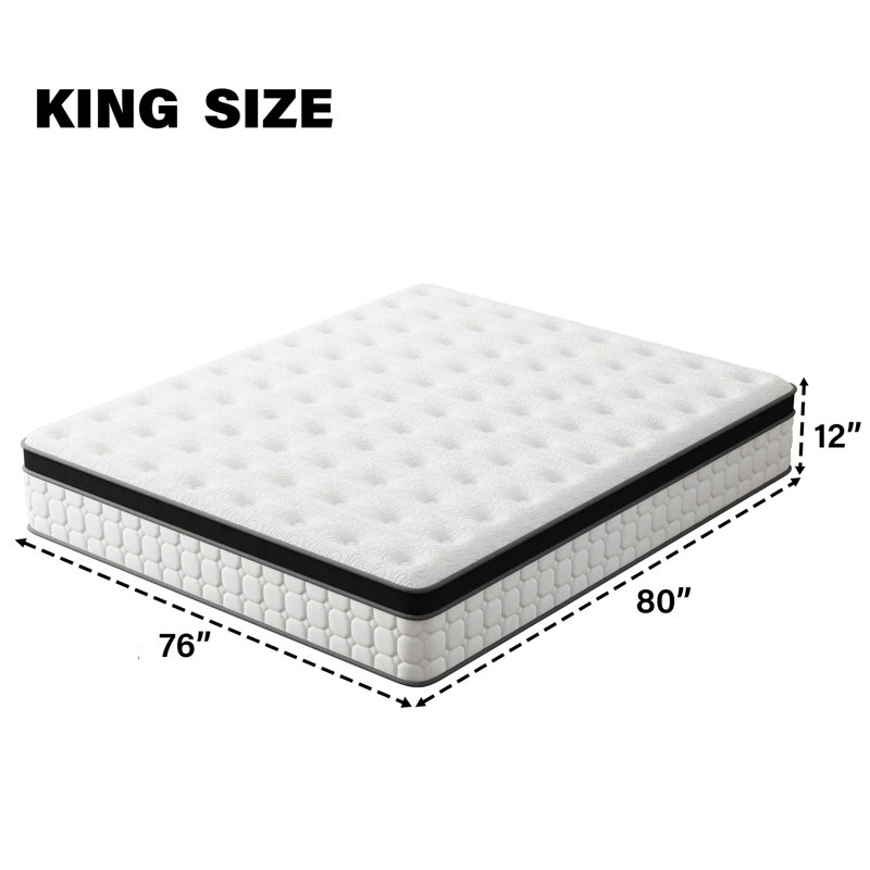 12" Medium Firm Cooling Gel Memory Foam Hybrid Mattress In A Box, Pocketed Coil Support, Certipur-US, King