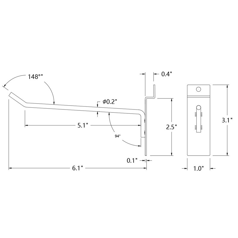 60PK 6 "Slatwall Hook