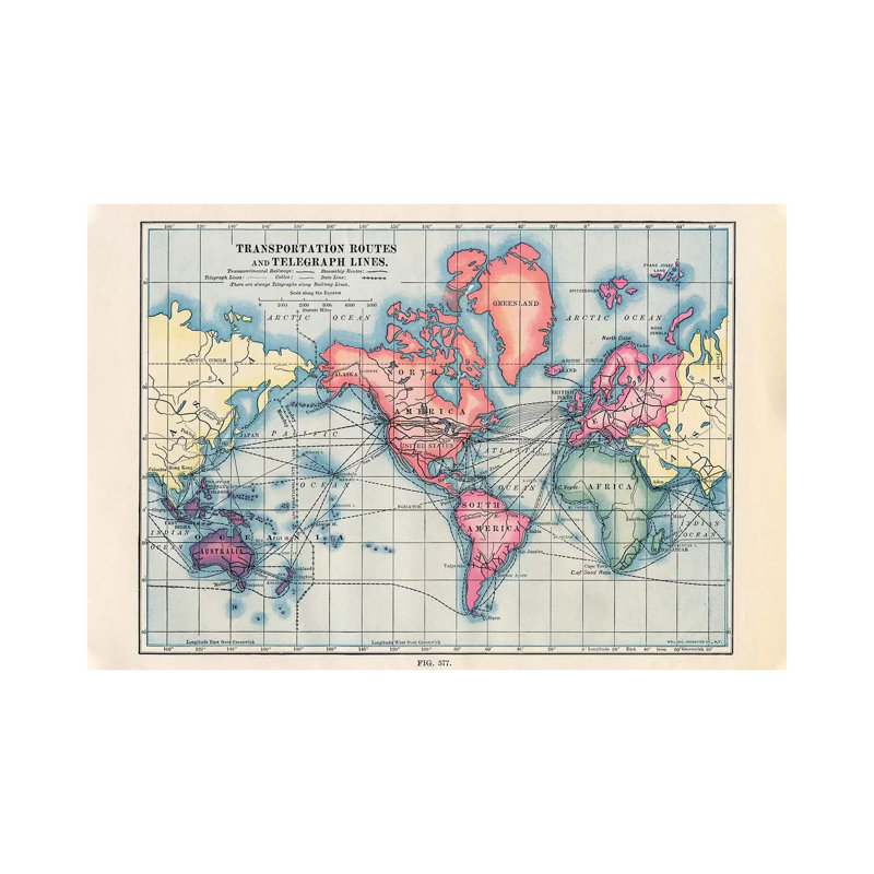 Carte de transport vintage par Piddix - impression sur toile tendue, H 12 po x l 18 po x 1,5 po