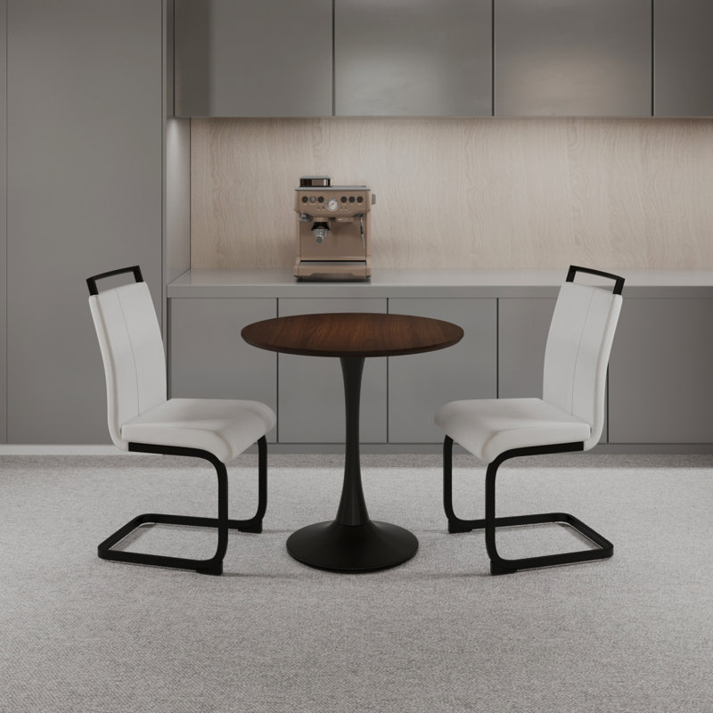 Table de salle à manger 31,5 pouces, noire, tulipe, unité centrale blanche, chaises à pieds en métal, tulipe de petite surface, table ergonomique pour 2 à 4 personnes