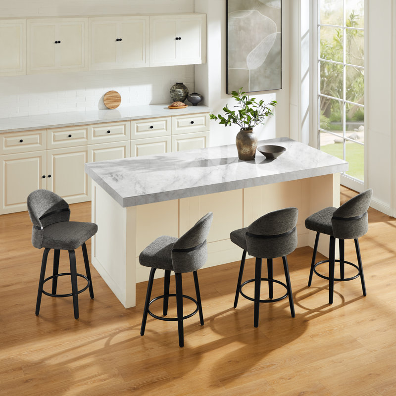 26'' Swivel Upholstered Counter & Bar Stool, Dark Black Seat/Black Frame