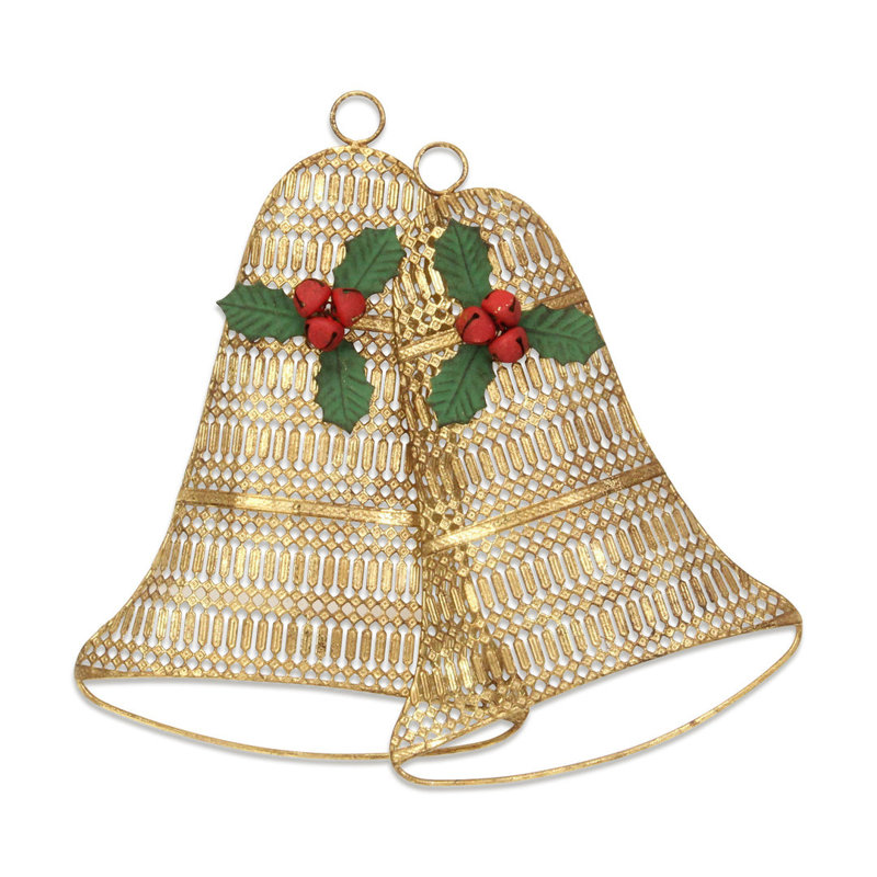 14" X 14" Gold Metal Christmas Bells Hanging Dimensional Sculpture