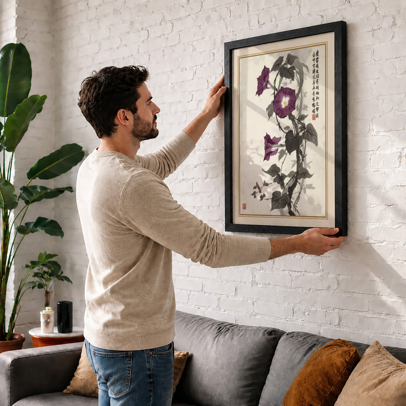 Morning Glory Study Japandi - Framed Print, A1 - 84.1 x 59.4 cm, Unframed