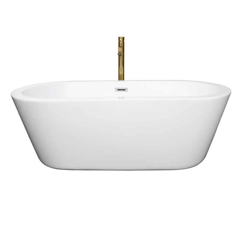 Mermaid 67'' x 31.25'' Soaking Acrylic Bathtub with Faucet, White/Polished Chrome/Brushed Gold