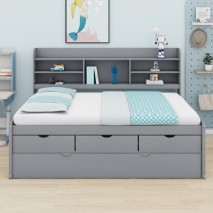 Captain Bed With Built-In Bookshelves,Three Storage Drawers And Trundle