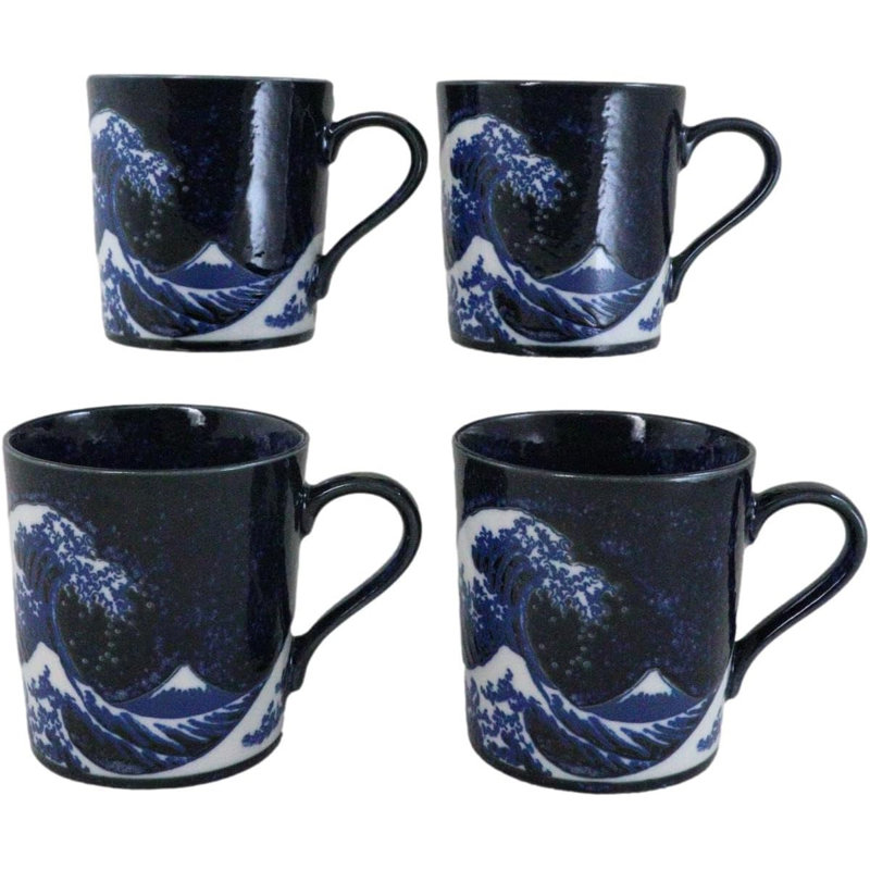 Paquet de 4 grandes tasses japonaises Hokusai fabriquées au Japon