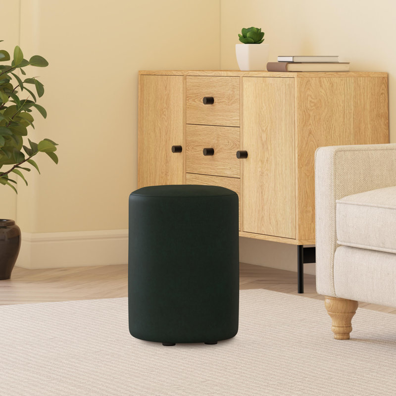 Faux Leather Round Stool Seating , Leaf Green
