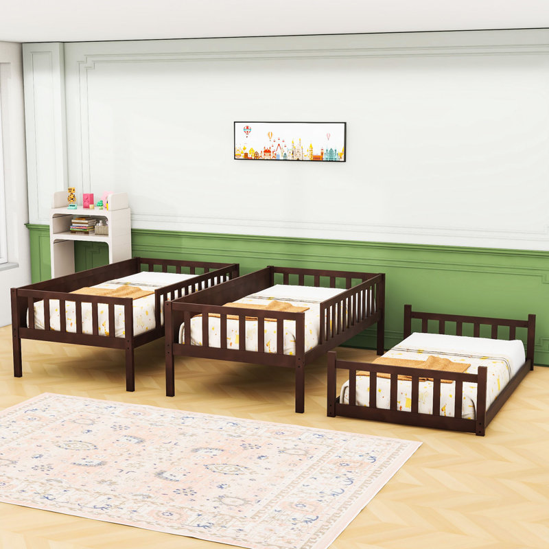 Twin Over Twin Over Twin Triple Bunk Bed With Ladders And Detachable Design