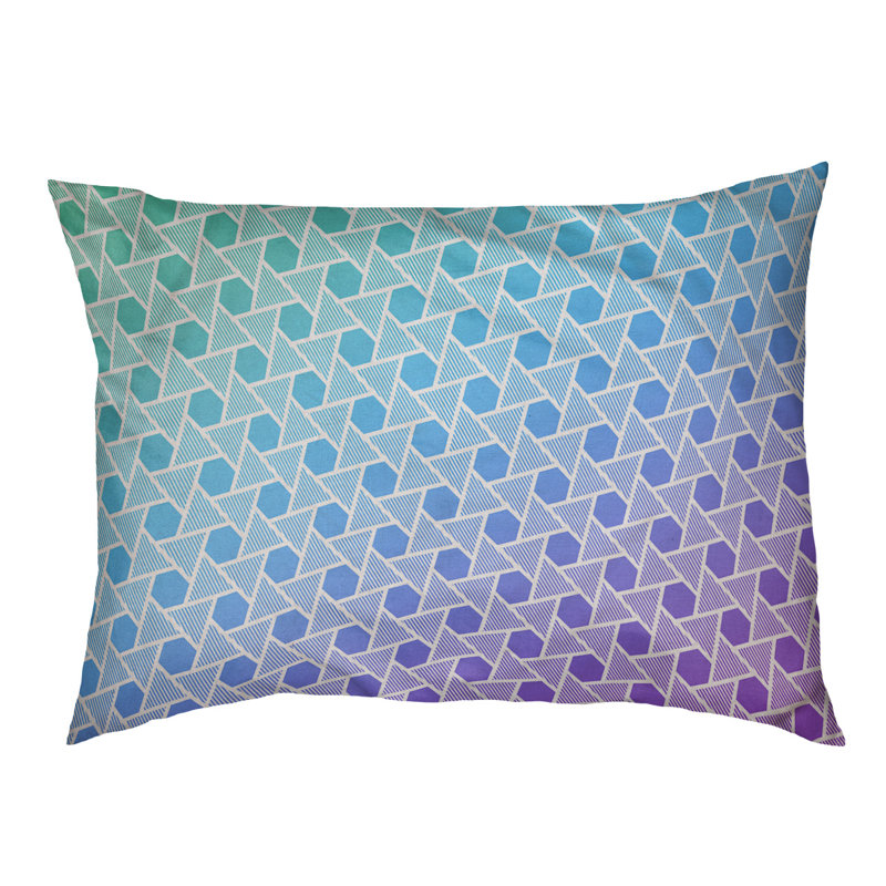 Coussin de lit à triangles hexagonals Byrge, Petit (l 28 po x P 18 po x H 6 po), Dégradé paon, Polyester
