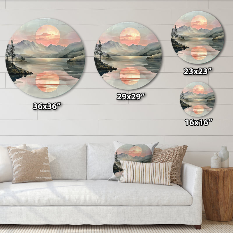 Décoration murale ronde en métal Sunrise Mirror of the Mountains, H 29 po x l 29 po