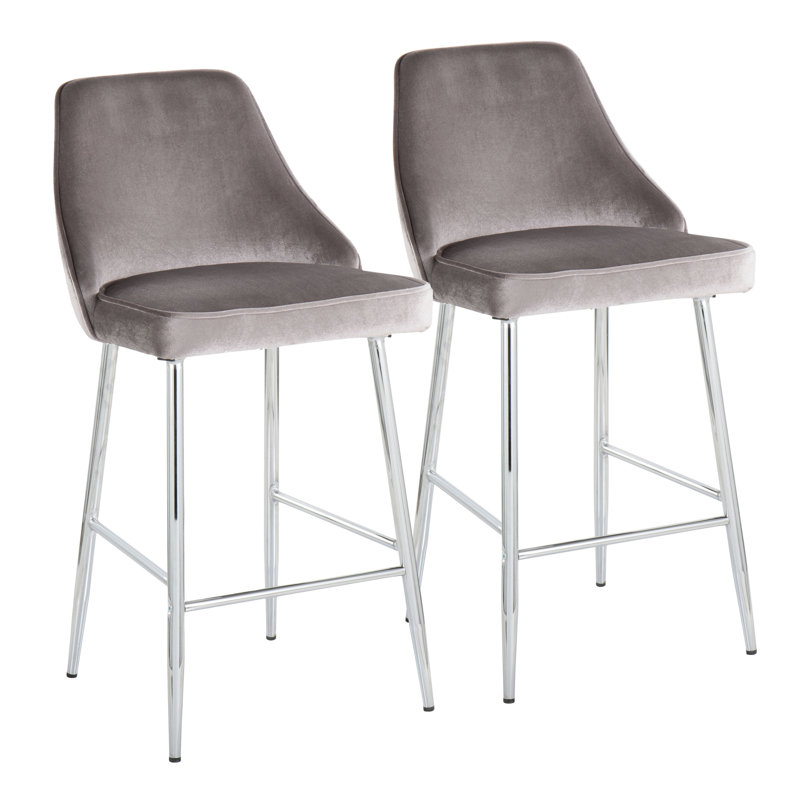 Tabouret de bar Celest, Velours bleu, Chrome