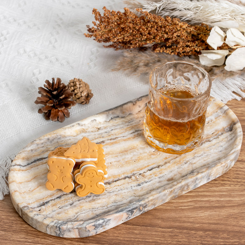 Plateau en marbre naturel ovale Guein, Blanc Traonyx