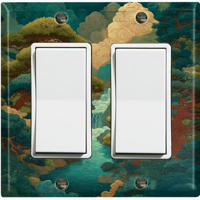 Metal Light Switch Plate Cover; US Standard Size 2 Gang GFI Rocker - Printed Image of Waterfall Landscape Portait