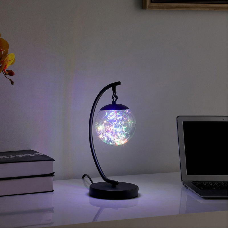 Lampe de table 14 po en verre à DEL multicolore avec orbe et port USB