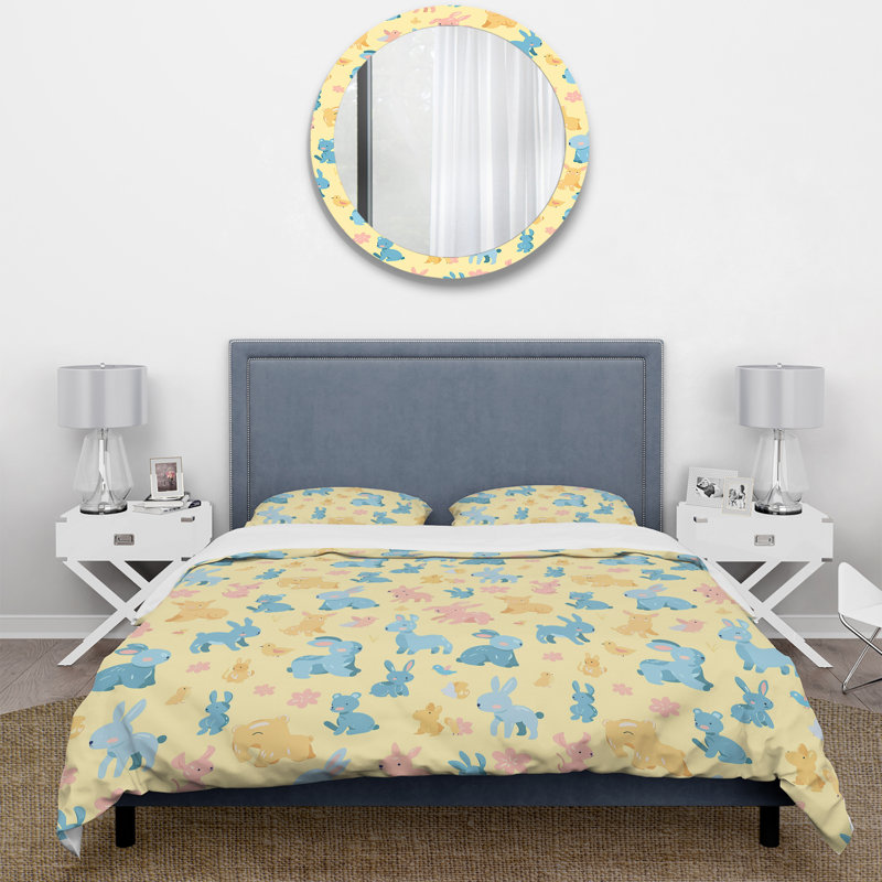Ensemble de housse de couette bleu et jaune pour enfants, Housse de couette très grand + 2 taies décorativ