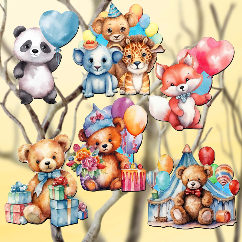 Ensemble de 6 ornements décoratifs à pince en bois Happy Birthday par G. Debrekht