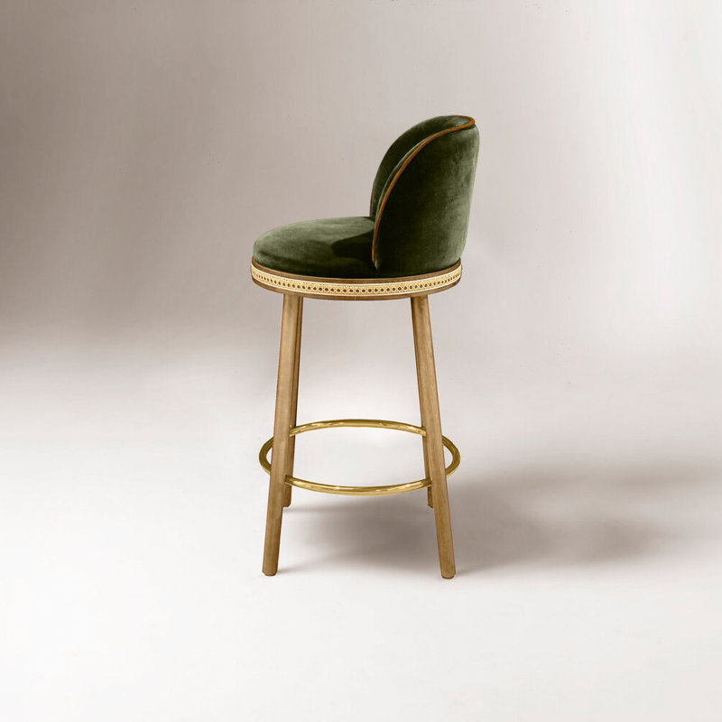Tabouret de bar et de comptoir Alma, Kiwi, Laiton satiné, Tabouret de bar (siège d'une hauteur de 30 po)