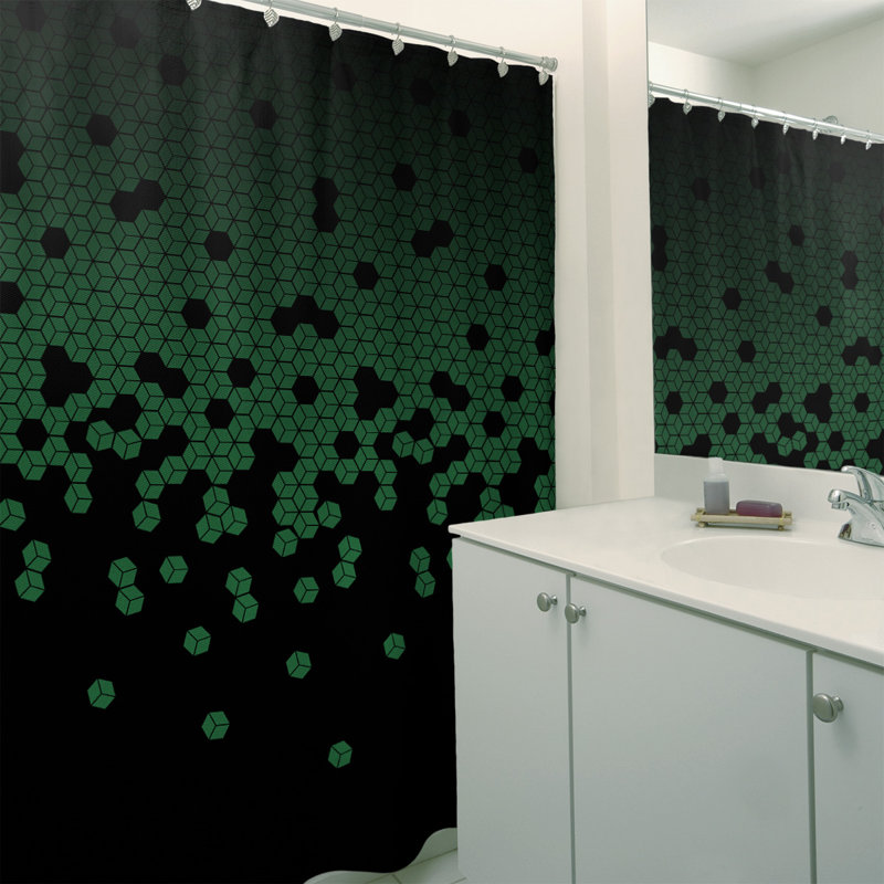 Rideau de douche simple à culbutage cube, Vert / Noir