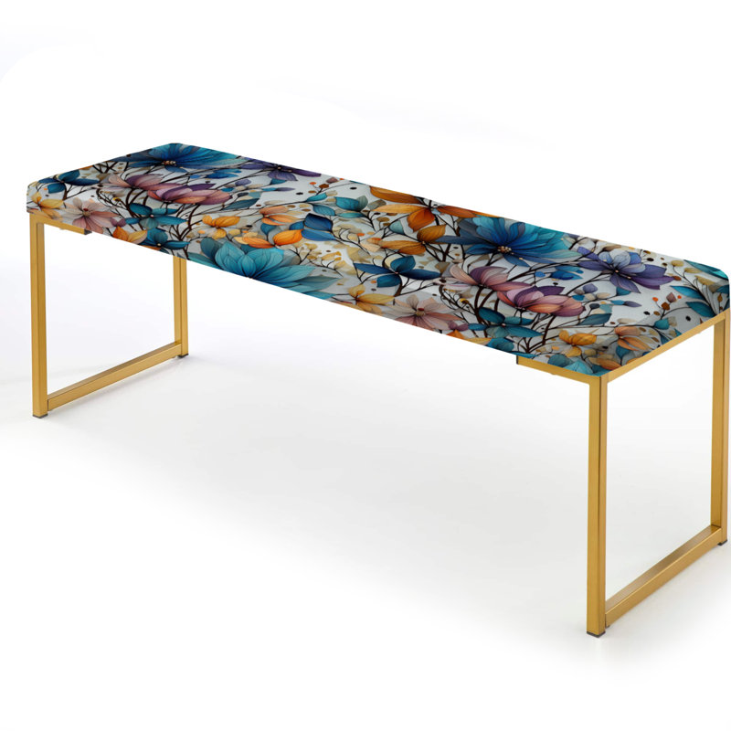 Banc rembourré or, Watercolor Whimsy Blue Elegant Floral Grace