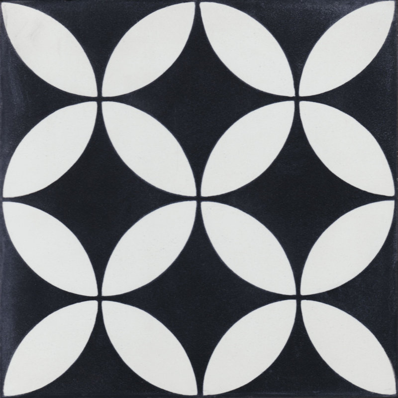 Circulos 8" x 8" Cement Patterned Wall & Floor Tile, Black/White Evening