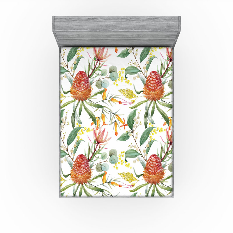 Drap-housse floral Ambesonne, Drap-housse de taille double, Vert laurier / floral