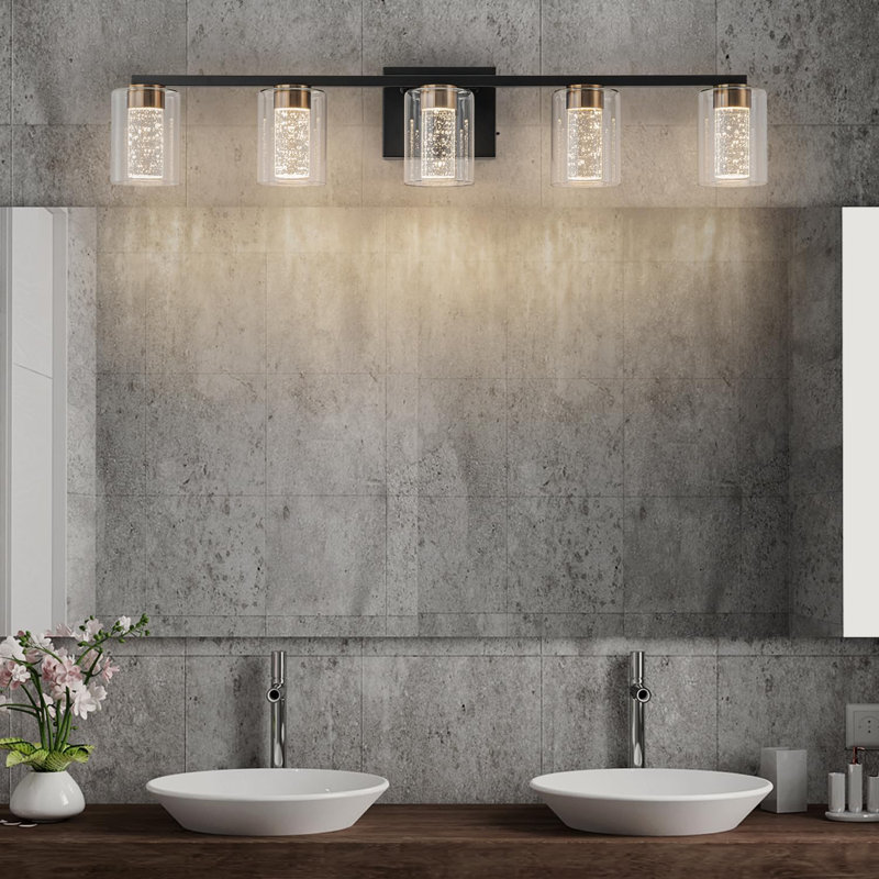 Modern LED Vanity Light With 3 Color Modes, Dimmable Bathroom Light Fixture, Eye Protection Wall Light Over Mirror, Clear Glass Shade And Black-Gold Finish