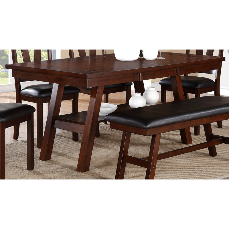 Table de salle à manger rectangulaire en noyer foncé fabriquée en bois d'hévéa avec tablette