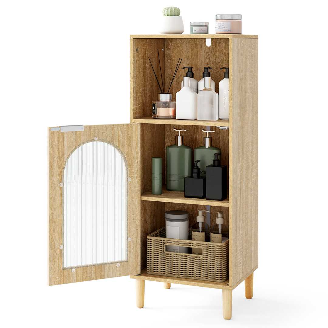 Bathroom Floor Cabinet Wood Side Storage Organizer W/Shelf-Black