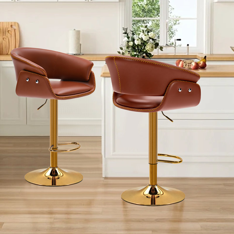 24"-32" Swivel Adjustable Height Upholstered Low Back Bar & Counter Stool, 3, Wine Red