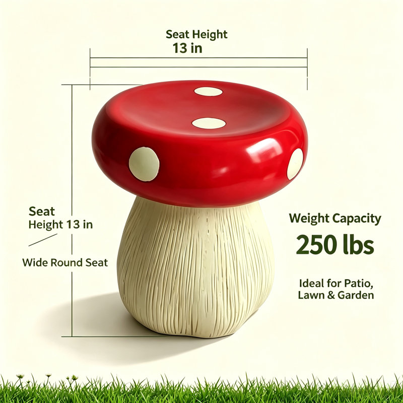 Tabouret de jardin en résine en forme de champignon, Rouge