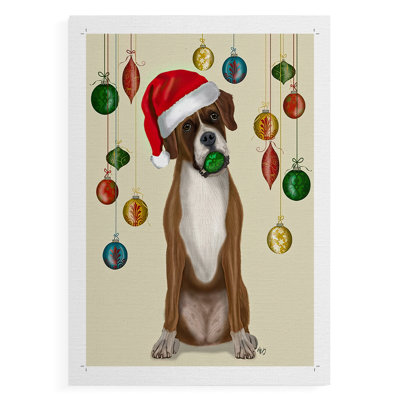 Boxer de Noël et boule de babiole - impression sur toile seulement - non encadrée