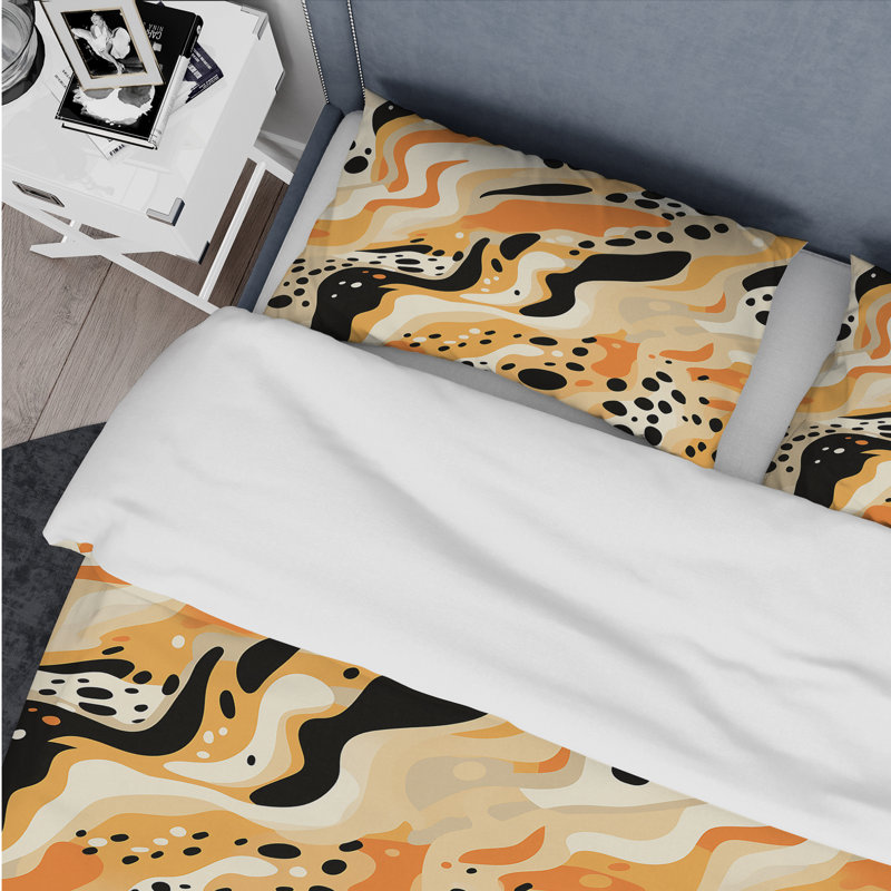 Moderne guépard orange et noir Fusion - ensemble de housse de couette abstrait - microfibre de polyester