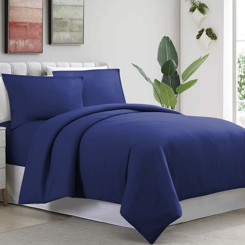 Humiston Microfibre 200 TC Duvet Cover Set, King Duvet Cover + 2 Standard Pillowcases, Navy
