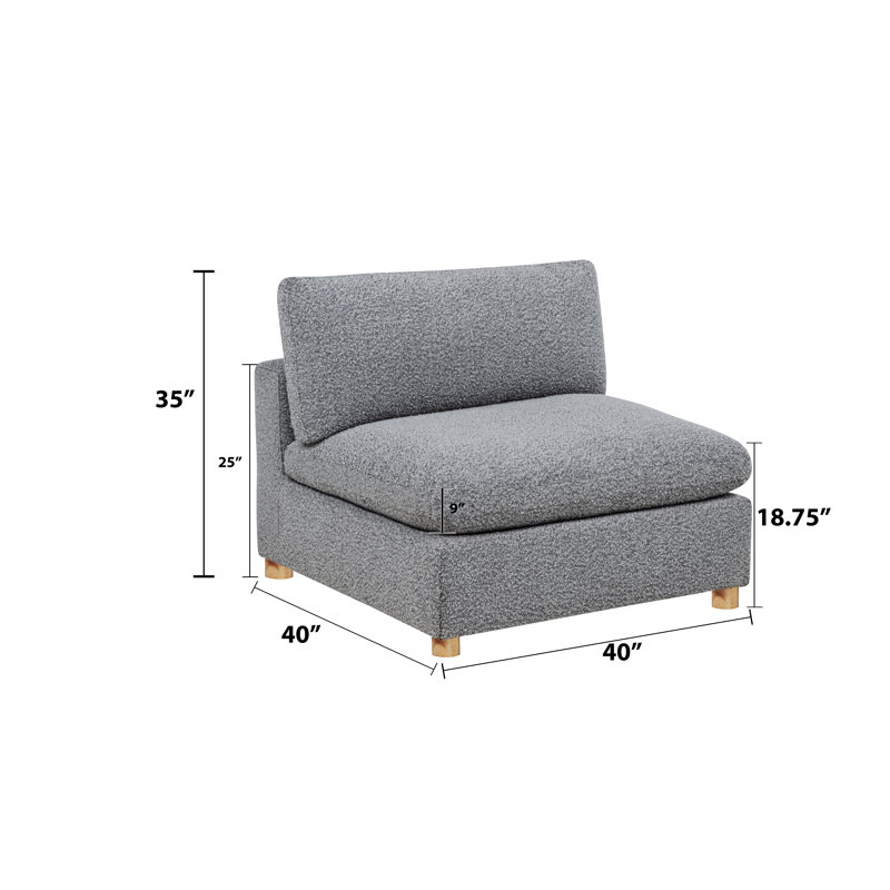 Modular Armless Chair In Teddy Boucle Fabric, Rich Grey Teddy