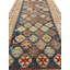 Tapis de couloir unique noué à la main de 2 pi 11 po x 11 pi 10 po de conception unique bleu / ivoire / rouge