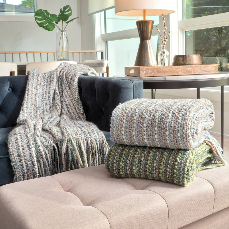Stria Machine Woven Throw Blanket, Frost