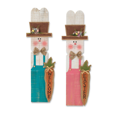 34.6 in. Wood Easter Bunny Figurine Set of 2