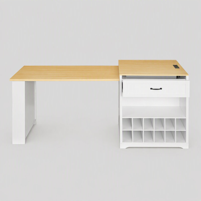 Table de comptoir extensible avec roues, table de bar avec prise de courant intégrée, tiroirs double face (chaises non incluses)