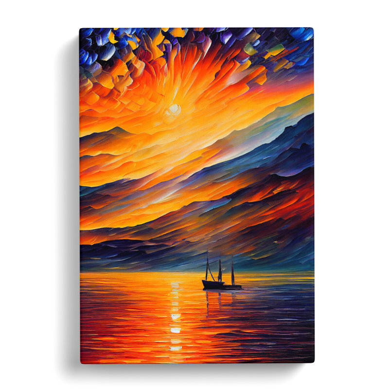 Boats Under the Sunset No.6 - Wall Art, Wrapped Canvas, 50cm H x 35cm W x 3cm D, No Matte