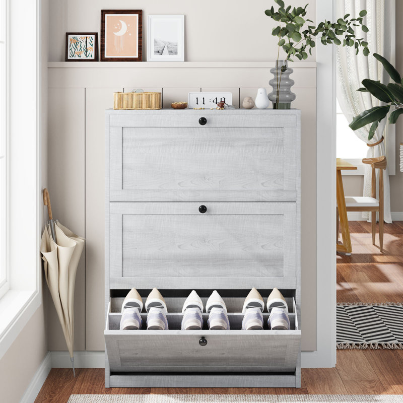 Armoire de rangement à chaussures Lasherrie avec 3 tiroirs rabattables, Chêne gris