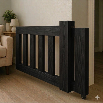 Sliding Pocket Wood Gate – Modern Space-Saving Indoor Pet Barrier 36" True Black