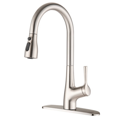 Robinet d'évier de cuisine à poignée simple à poignée rétractable nickel brossé
