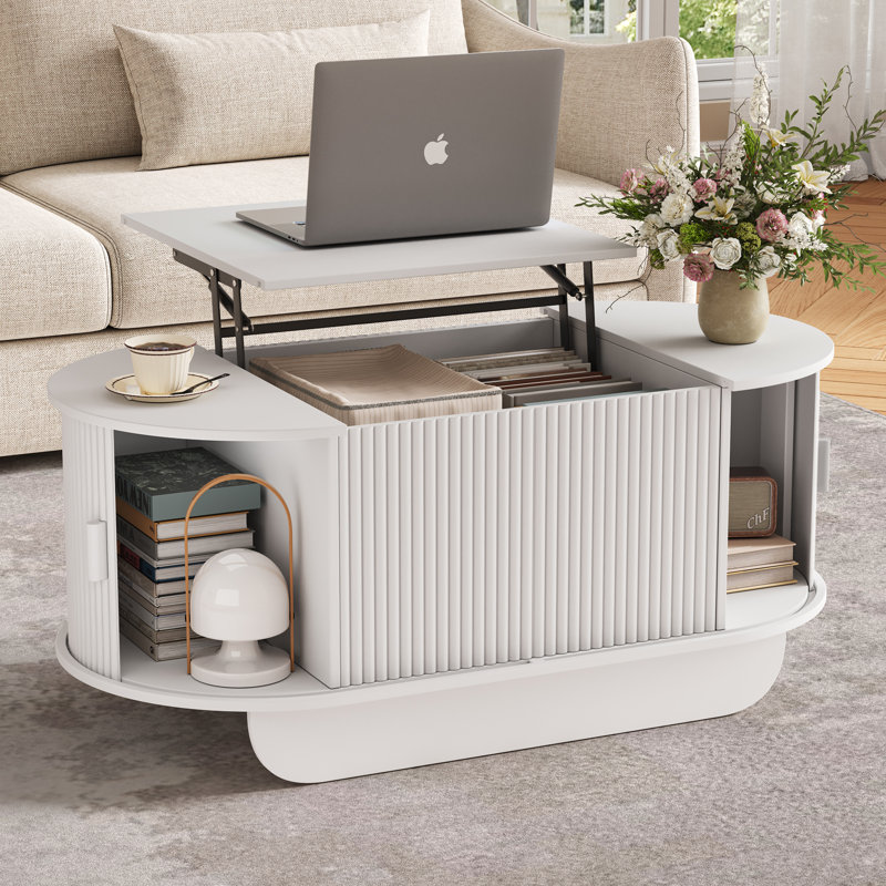 Ensemble de table basse cannelée, Blanc