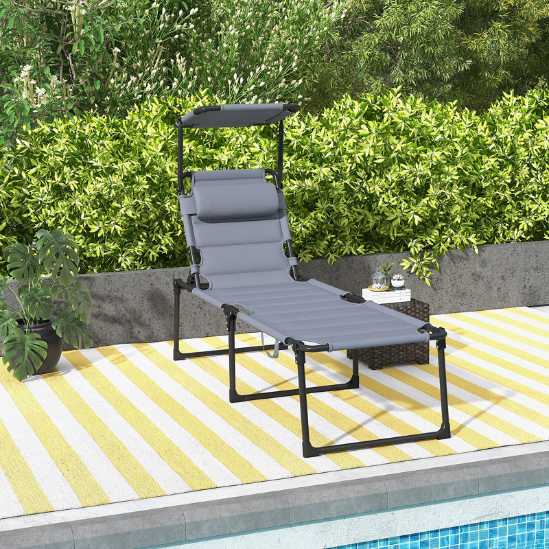 Outsunny Outdoor Lounge Chair, Adjustable Backrest Folding Chaise Lounge, Cushioned Tanning Chair, Gray, 1