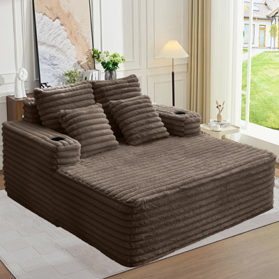 Fauteuil lounge surdimensionné Cloud, canapé méridienne en fausse fourrure, fauteuil lounge moelleux sans dossier avec porte-gobelets, fauteuil d'appoint confortable pour salon, chambre, coin lecture, appartement, emballé sous compression, aucun assemblage requis