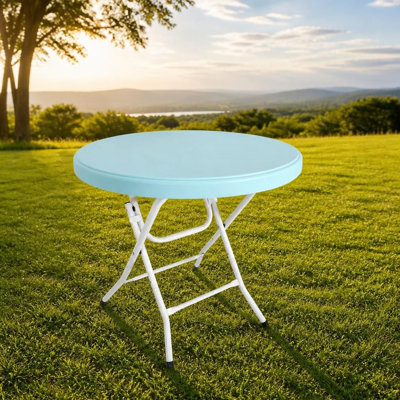 Table pliante polyvalente ronde de 31,5 pouces, table de bistro portative facile à installer pour les fêtes en plein air, les réceptions de mariage, les cafés, les arrière-cours, les réunions de famille, les voyages en camping, les événements prof