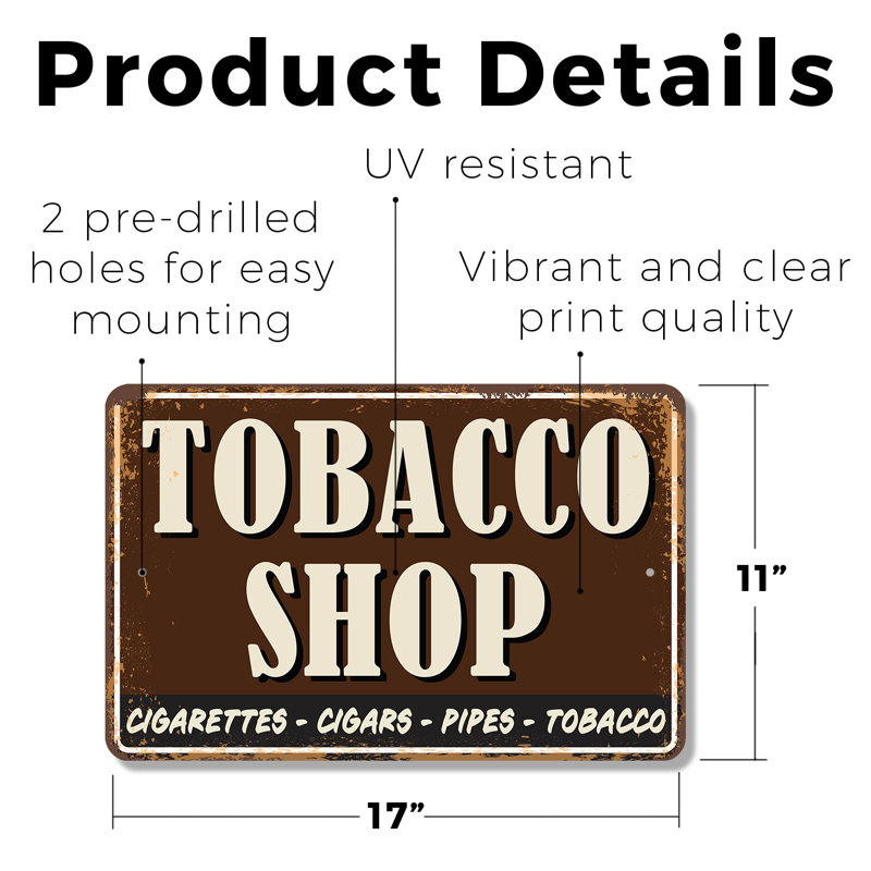 Enseigne en plastique 11 po x 17 po Tabac Shop Street